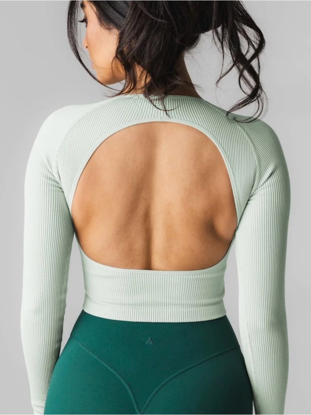 Vitality Open-Back Ribbed Long Sleeve Crop Top - Mint